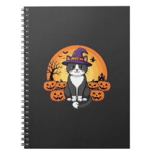 Cuaderno Bruja de Halloween Gato Calabaza Luna Diseño_1