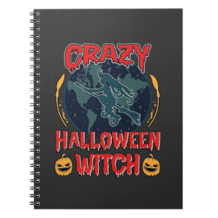 Cuaderno Bruja de Halloween Loca Calabaza Voladora Luna Esp