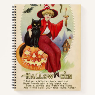 Cuaderno Bruja de Halloween vintage y gato negro