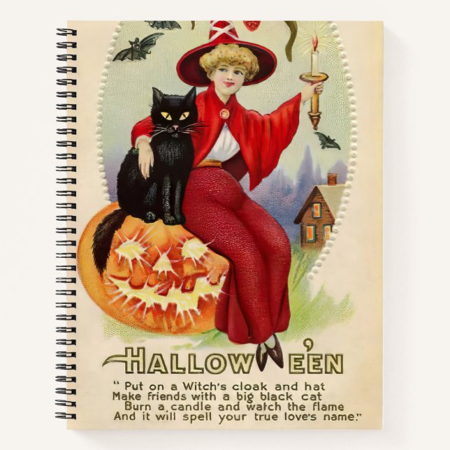 Cuaderno Bruja de Halloween y gato negro (Anverso)