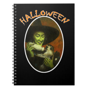 Cuaderno Bruja De Halloween Y Mono Volador