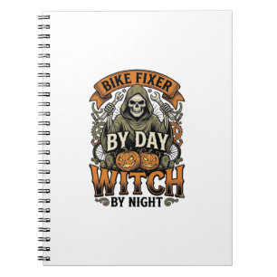 Cuaderno Bruja de reparación de bicicletas vintage Hallowee
