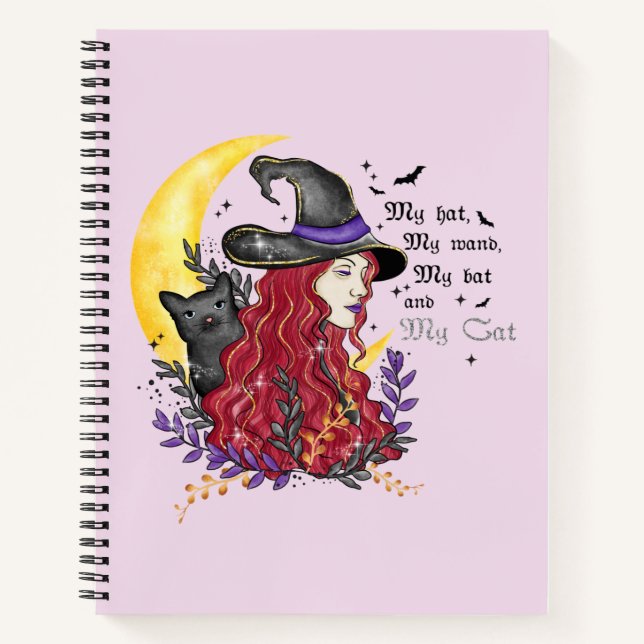 Cuaderno Bruja, gato negro y luna creciente (Anverso)