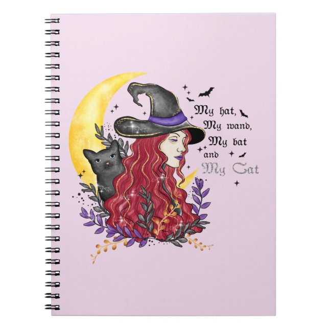 Cuaderno Bruja, gato negro y luna creciente (Frente)