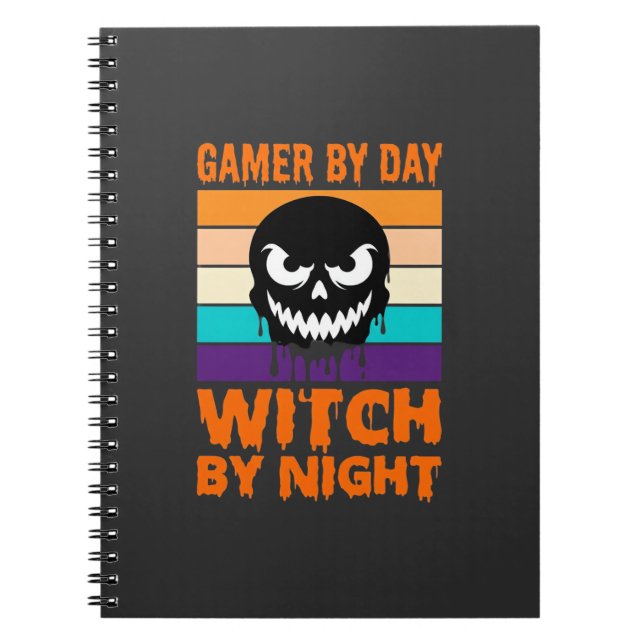Cuaderno Bruja Jugadora Calavera Retro Halloween (Frente)