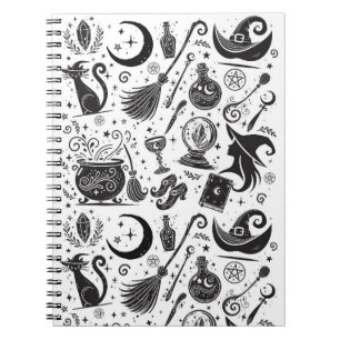 Cuaderno Bruja Mágica Caprichosa Wicca Pagana Blanco y Negr