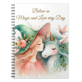 Cuaderno Bruja Mágica de Acuarela Unicornio Arte de Fantasí