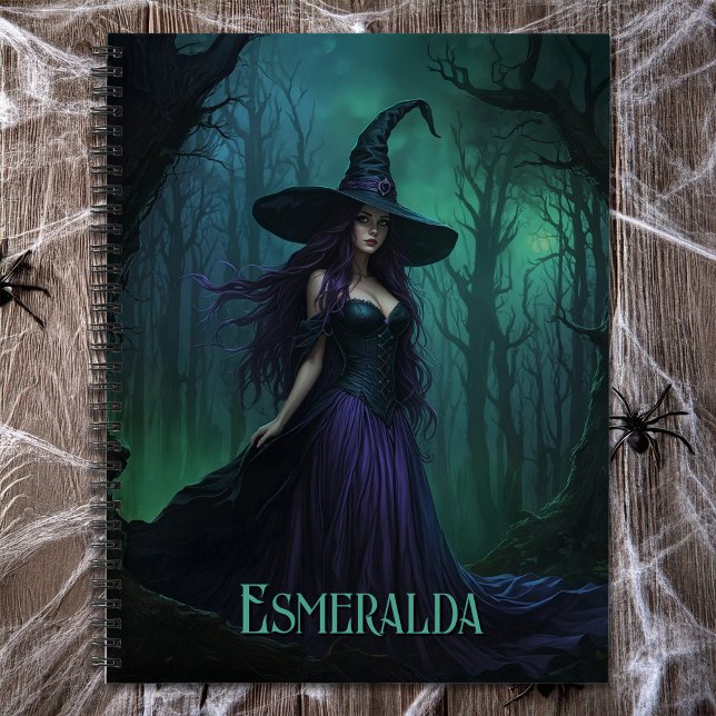 Cuaderno Bruja malvada de Halloween con nombre morado y neg (Subido por el creador)