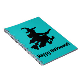 Cuaderno Bruja Negra sobre Azul Turquesa - Feliz Halloween