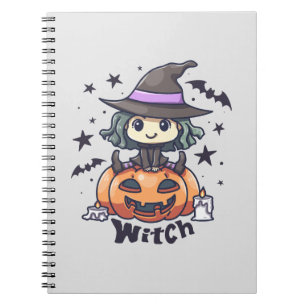Cuaderno Bruja Niña Linda Sentada en una Calabaza – "Bruja"