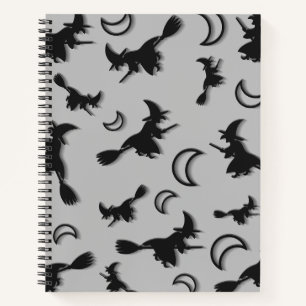 Cuaderno Bruja voladora entre media luna en la noche de Hal