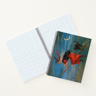 Cuaderno Bruja volando con gato negro en la noche de Hallow