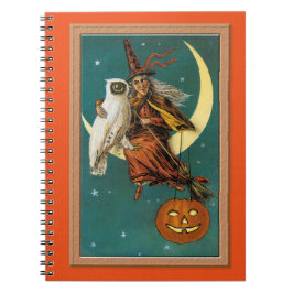 Cuaderno Bruja y búho nostálgico feliz Halloween