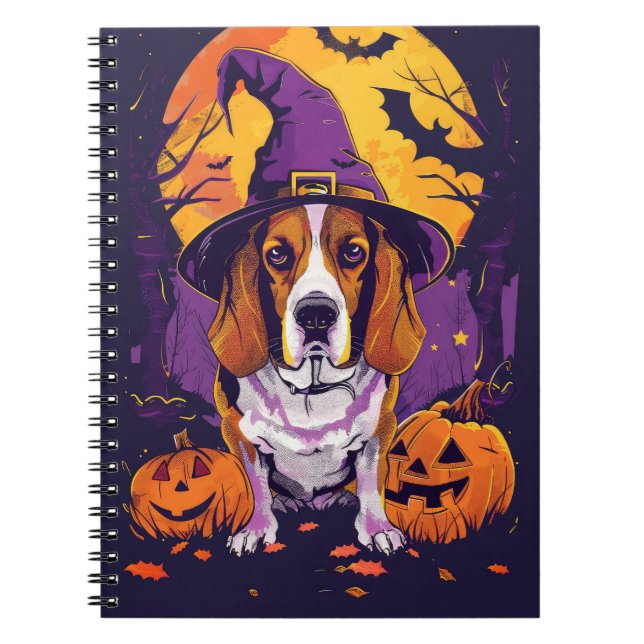 Cuaderno Bruja Y Calabaza De Halloween Beagle Tocante (Frente)