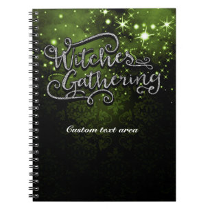 Cuaderno Brujas Reuniendo Verde y Negro Damask Halloween