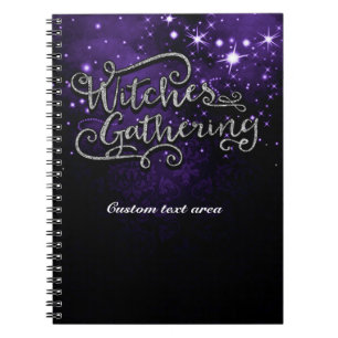 Cuaderno Brujas Reuniéndose Damask Púrpura y Negro Hallowee