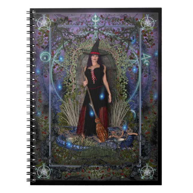 Cuaderno Brujas Spellbook - bruja y dragón de la luna azul (Frente)