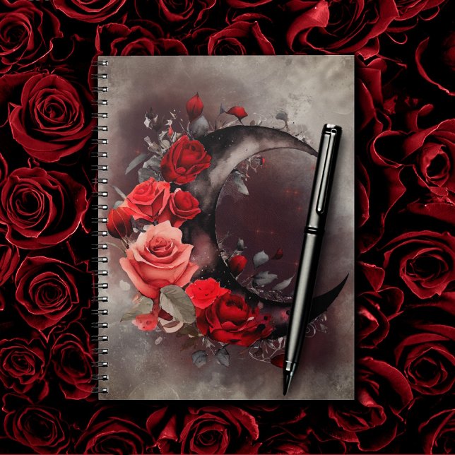 Cuaderno Brujería | Luna Crescent con rosas rojas góticas (Subido por el creador)