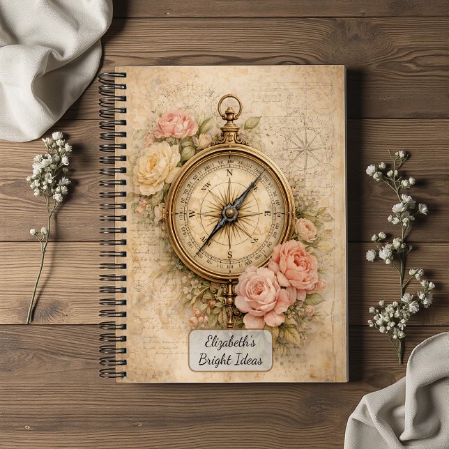 Cuaderno Brújula antigua con rosas (Subido por el creador)