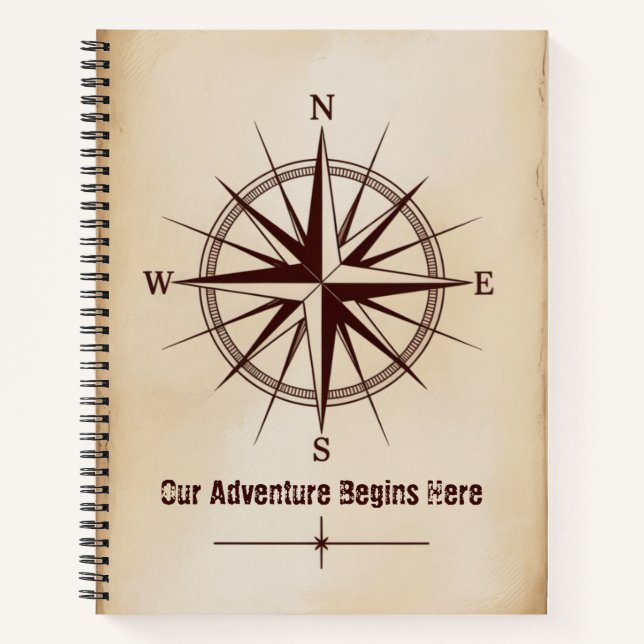 Cuaderno Brújula de Coordenadas de Destino | Boda de Viaje (Anverso)