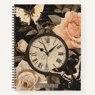 Cuaderno Brújula Vintage Mariposa Floral Marrón