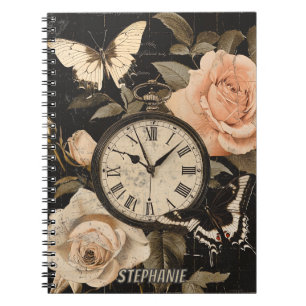 Cuaderno Brújula Vintage Mariposa Floral Marrón