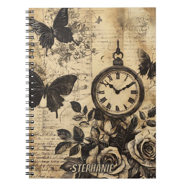 Cuaderno Brújula Vintage & Mariposa - Papel Rústico (Frente)
