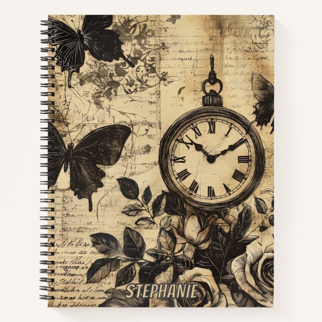 Cuaderno Brújula Vintage & Mariposa - Papel Rústico (Anverso)