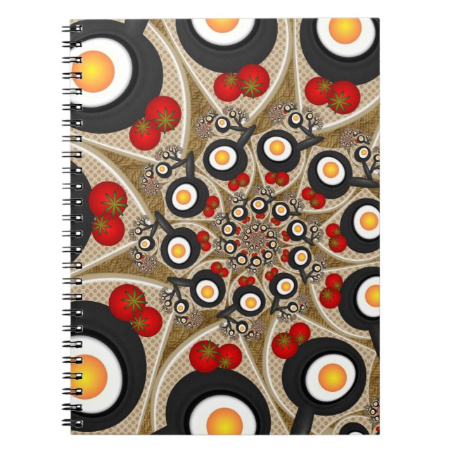 Cuaderno Brunch Fractal Art Comida divertida, Tomates, Huev (Frente)