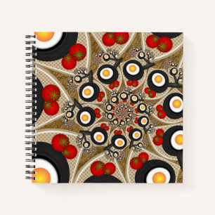 Cuaderno Brunch Fractal Art Comida divertida, Tomates, Huev