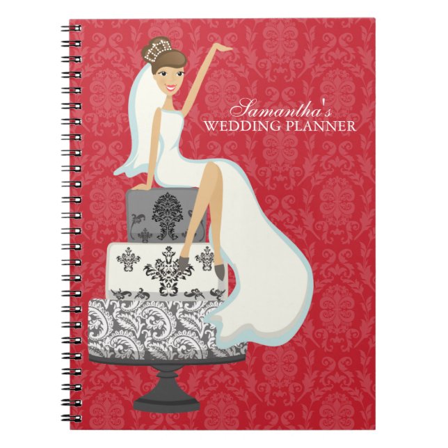 Cuaderno Brunette Bride sobre el Pastel de Boda {red} (Frente)