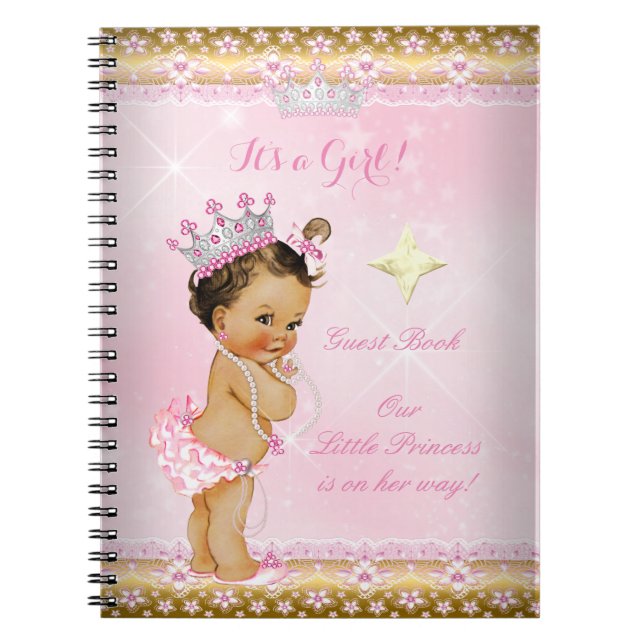 Cuaderno Brunette rosa Baby Shower Princesa de libros invit (Frente)
