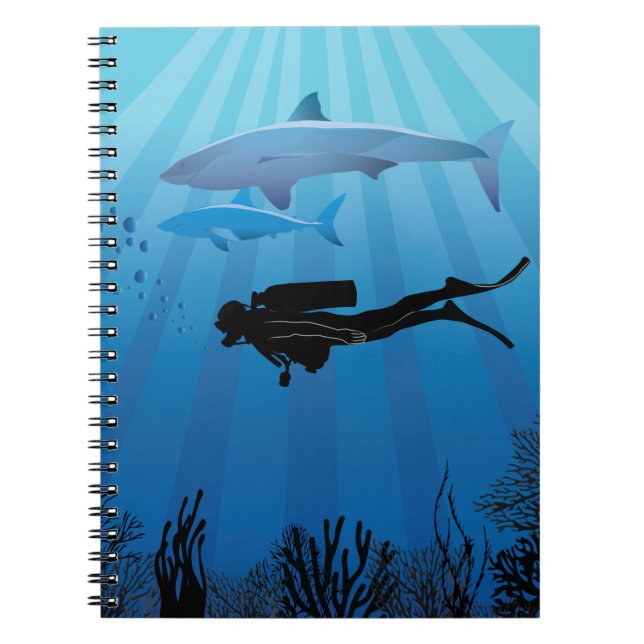 Cuaderno Buceador de tiburones en Scuba (Frente)