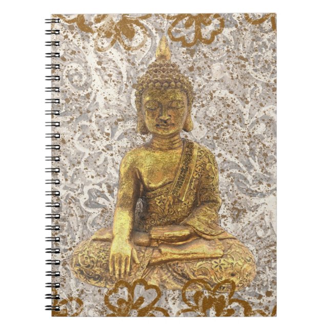 Cuaderno Buda dorado flores florales doradas (Frente)