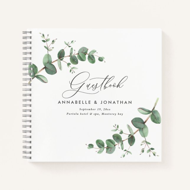 Cuaderno budget wedding eucalyptus rustic simple guest book (Anverso)