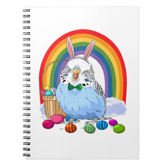 Cuaderno Budgie Blue Parakeet Easter Eggs Bunny Premium (Frente)