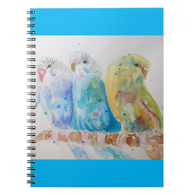 Cuaderno Budgies Aqua Verde azulado pájaro de pintura de co (Frente)