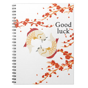Cuaderno Buena suerte de pescado Koi con Sakura   Japonés e