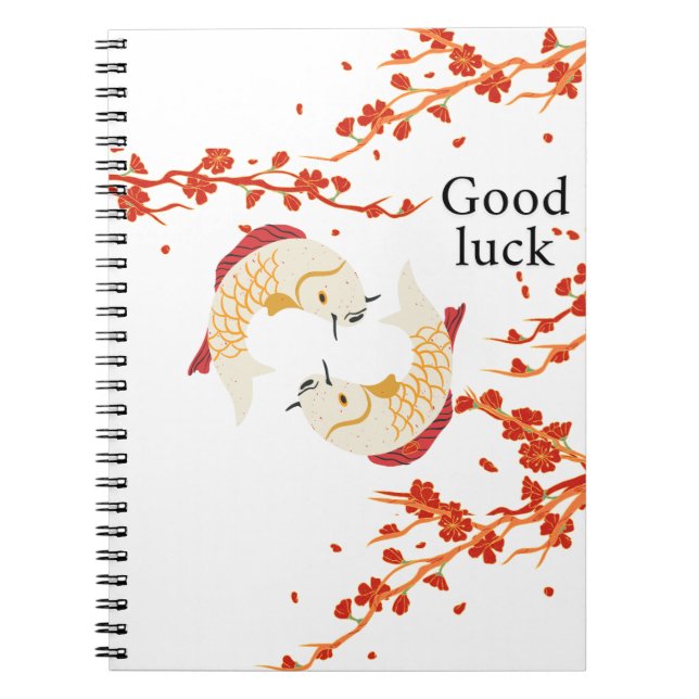 Cuaderno Buena suerte de pescado Koi con Sakura | Japonés e (Frente)