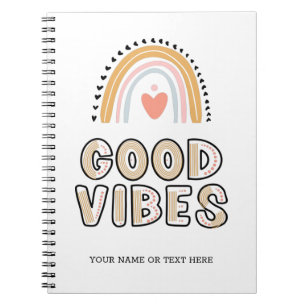 Cuaderno Buenas vibraciones, letras del boho arcoiris