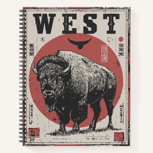 Cuaderno Búfalo con sol rojo y terreno occidental (Anverso)