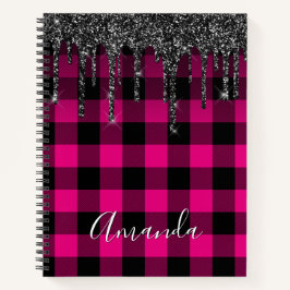 Cuaderno Búfalo de cuadros rosa caliente con gotas de brill