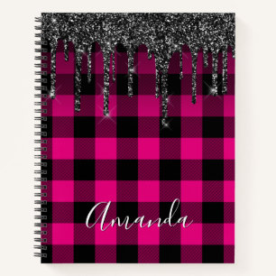 Cuaderno Búfalo de cuadros rosa caliente con gotas de brill