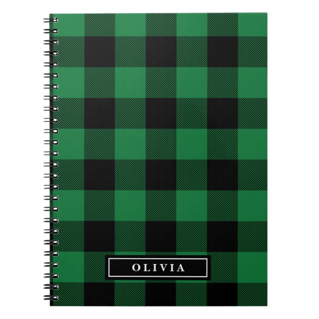 Cuaderno Búfalo Verde Monogramado Portátil Espiral (Frente)