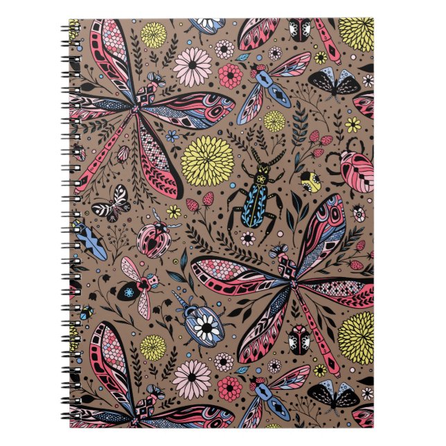 Cuaderno Bugs de garabatos en mocha marrón (Frente)