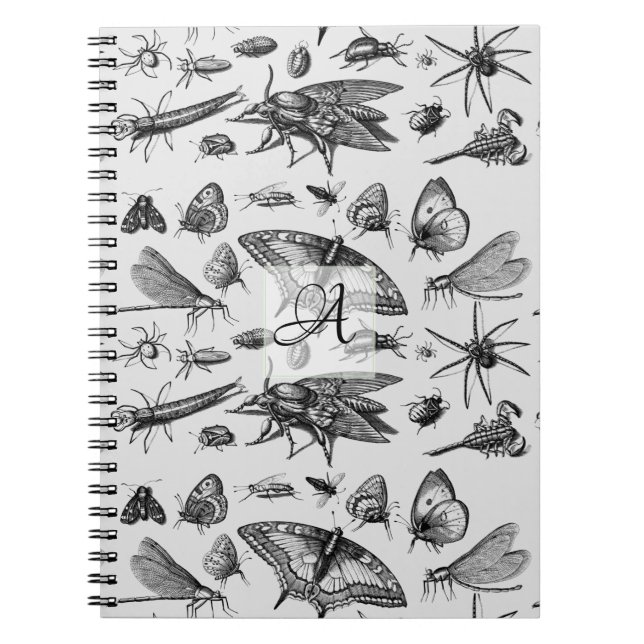Cuaderno Bugs GÓTICOS Monogramados Insectos de tinta vintag (Frente)