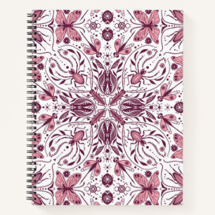 Cuaderno Bugs, magenta oscuro y rosa sobre blanco