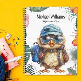 Cuaderno Búho bebé lindo con mochila, gorras y gafas de sol