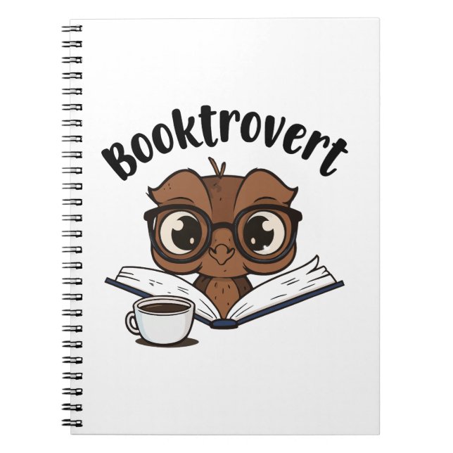 Cuaderno búho Booktrovert con libro y café (Frente)