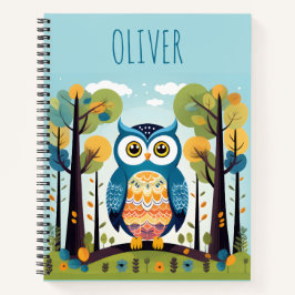 Cuaderno Búho caprichoso y colorido en Woodland